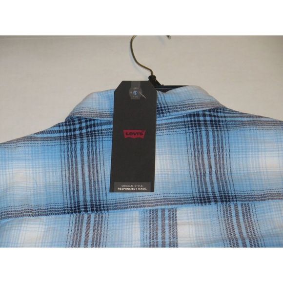 Levi's A08670004 Women's Sz L Joey Plaid Bonnie Blue L/S Flannel Shirt $60 - Picture 9 of 10